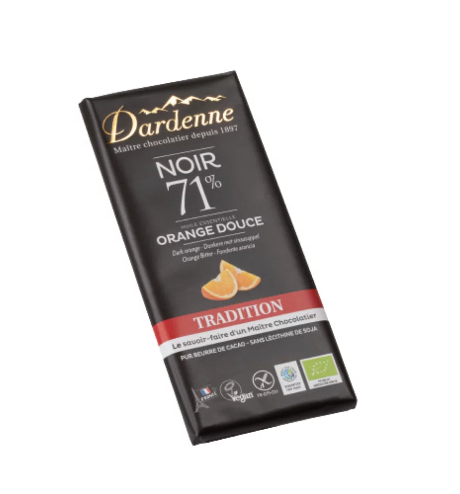 Tablette Chocolat Noir Bio 71% Tradition aux Huiles essentielles Orange douce - 70g