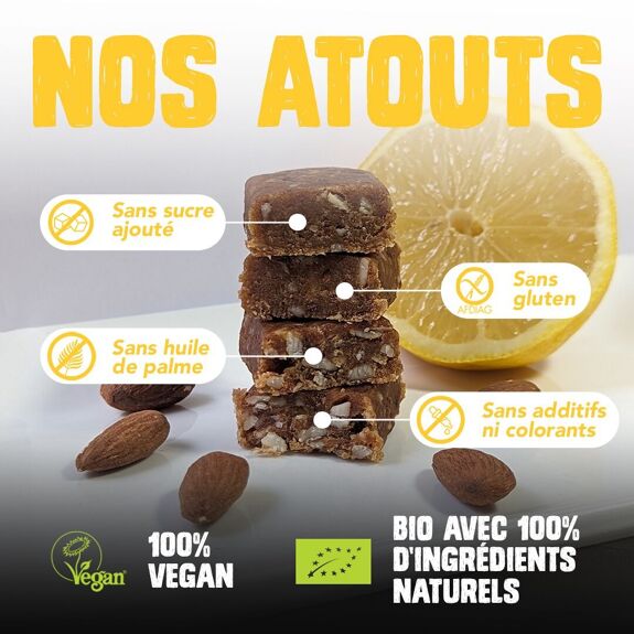 Barre de fruits BIO - citron & amandes, vegan, sans gluten (5 ACHETÉES 1 OFFERTE sur toute la gamme !)