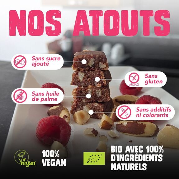 Barre de fruits BIO - framboises, noix d'Amazonie & fruit du baobab, vegan, sans gluten (5 ACHETÉES 1 OFFERTE sur toute la gamme !)