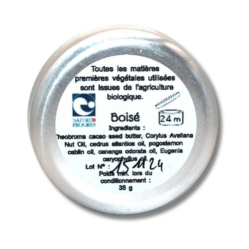 Ingrédients Baume solide bio au cèdre, fabriqué artisanalement en Occitanie