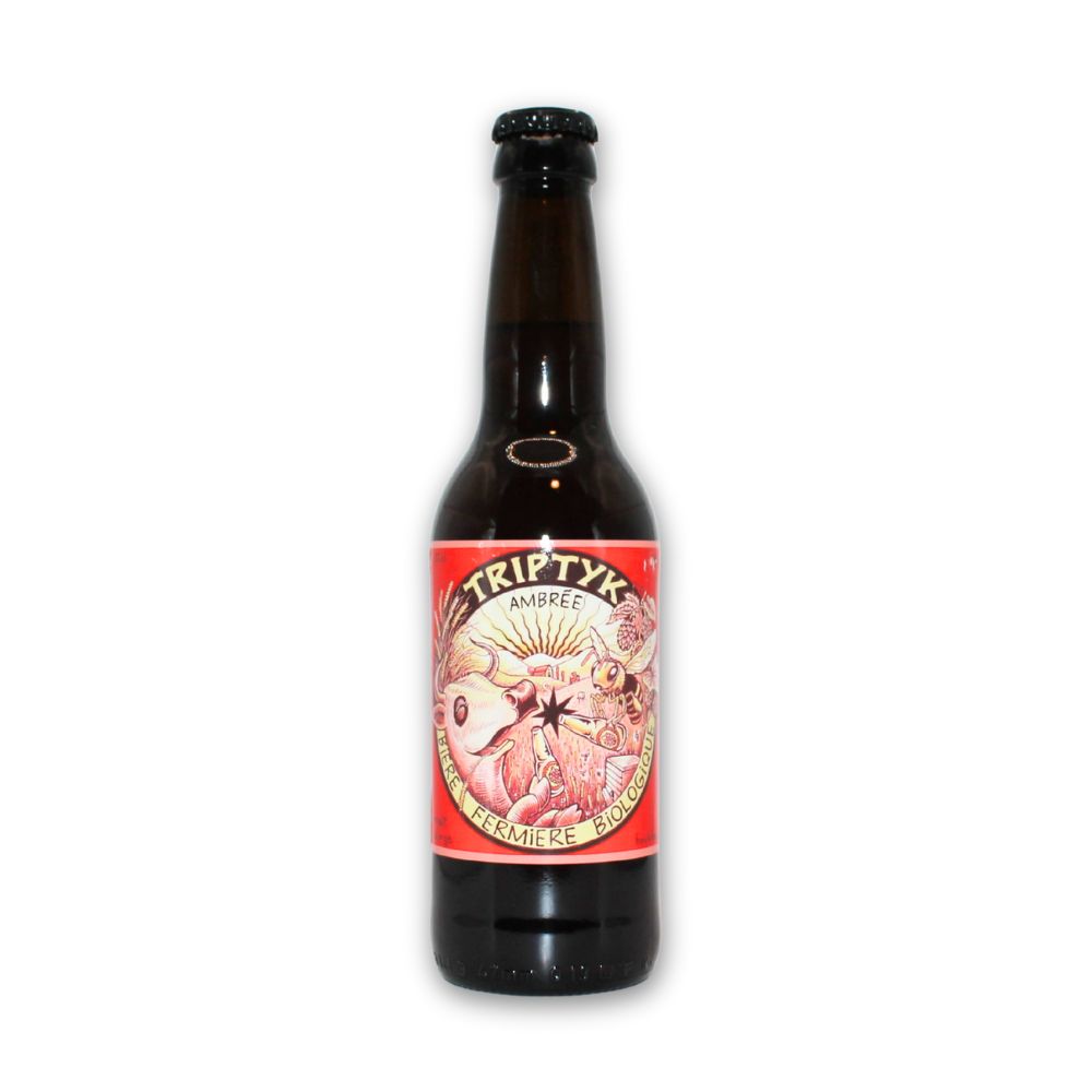 Bouteille de bière ambrée bio de la Ferme du Triptyk, brassée à Gaillac-Toulza.