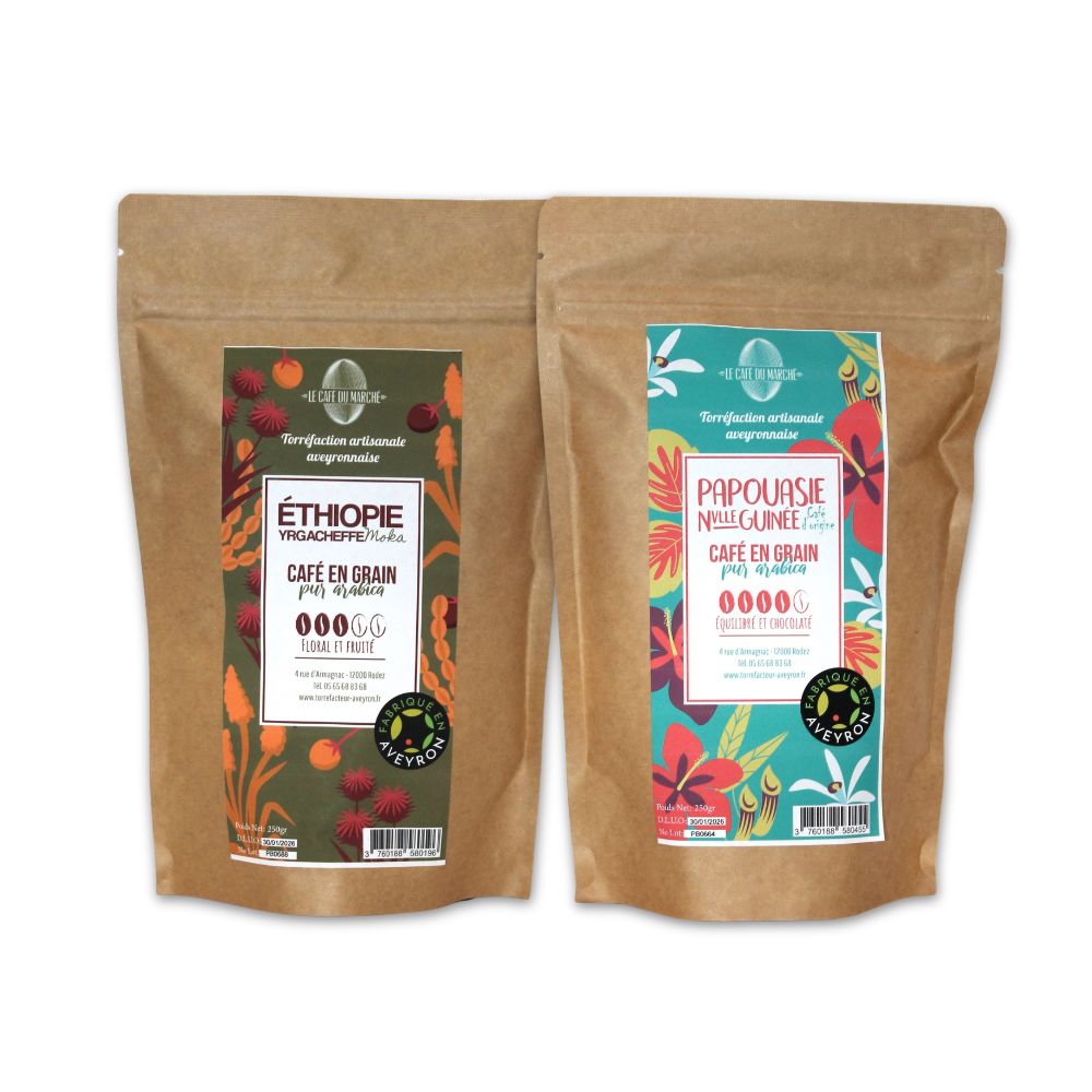 Duo de Cafés Grand crus Yrgacheffe & Papouasie-Nouvelle-Guinée