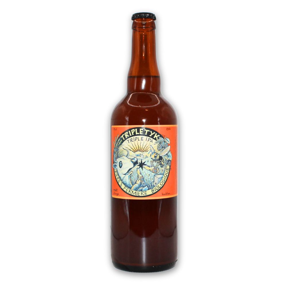 Bouteille de bière triple IPA bio 75cl de la Ferme du Triptyk, houblonnée et aromatique.