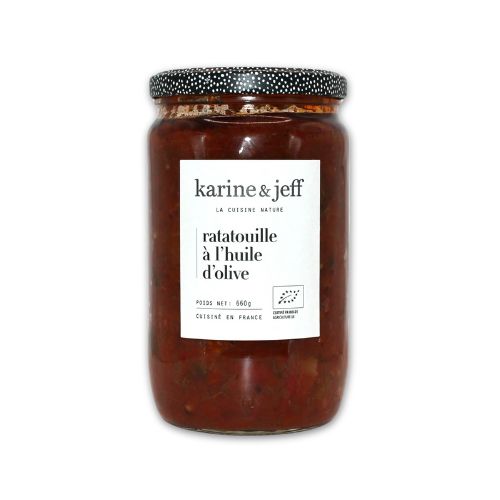 Ratatouille bio à l'huile d'olive 660g, légumes mijotés fondants aux saveurs méditerranéennes.