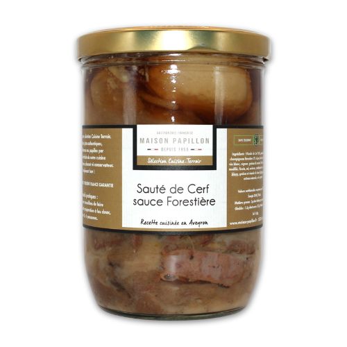 Sauté de cerf en sauce forestière Maison Papillon, 760g, prêt à déguster.