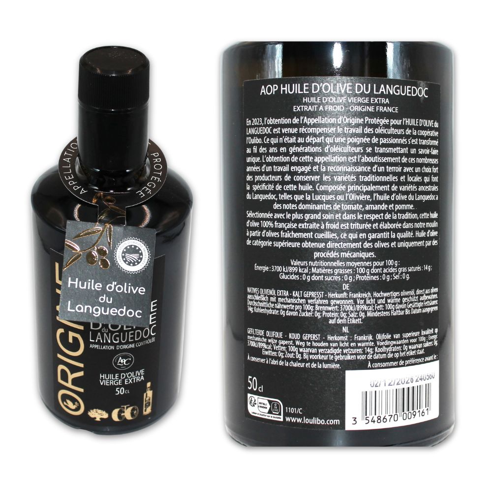 Valeurs nutritionnelles de l'huile d'olive AOC Languedoc