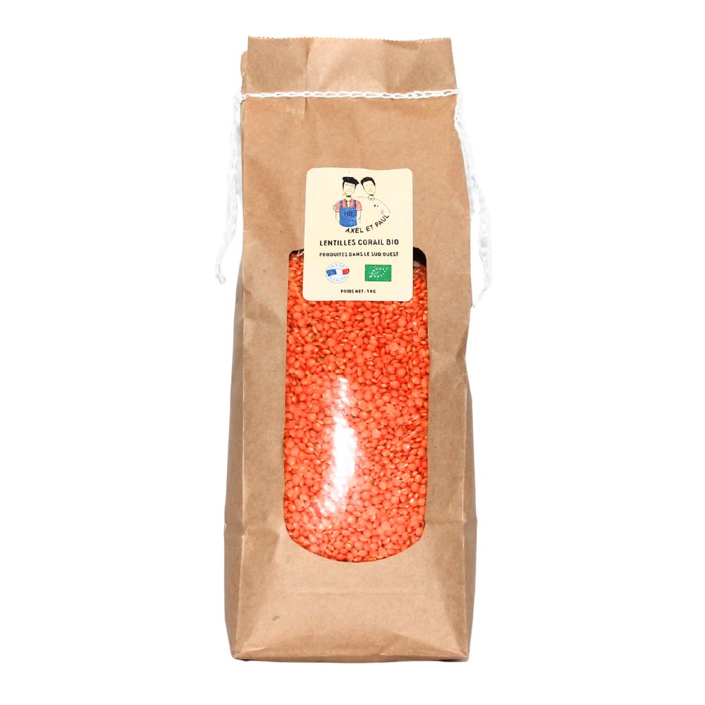 Un sachet de 1 kg de lentilles corail bio du Tarn