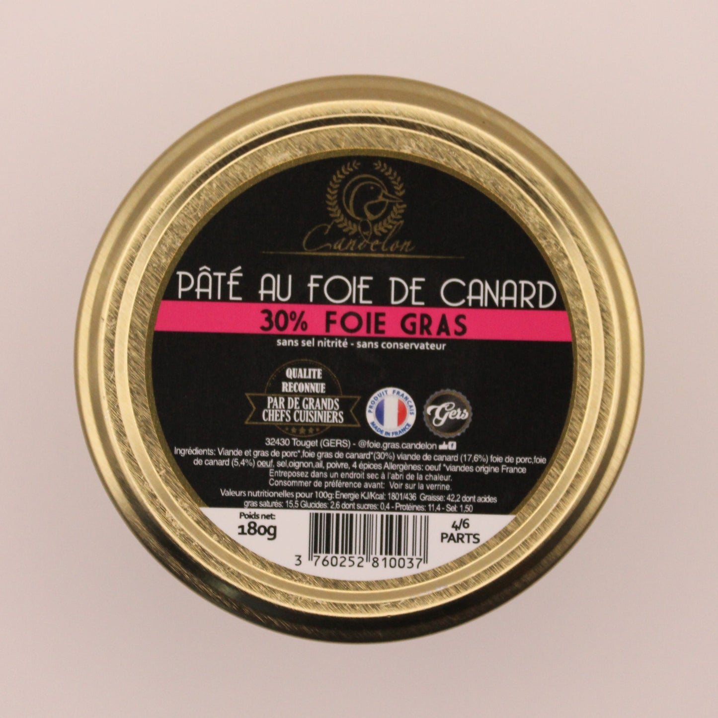 Pâté au Foie de Canard, 30% Foie gras - 180g