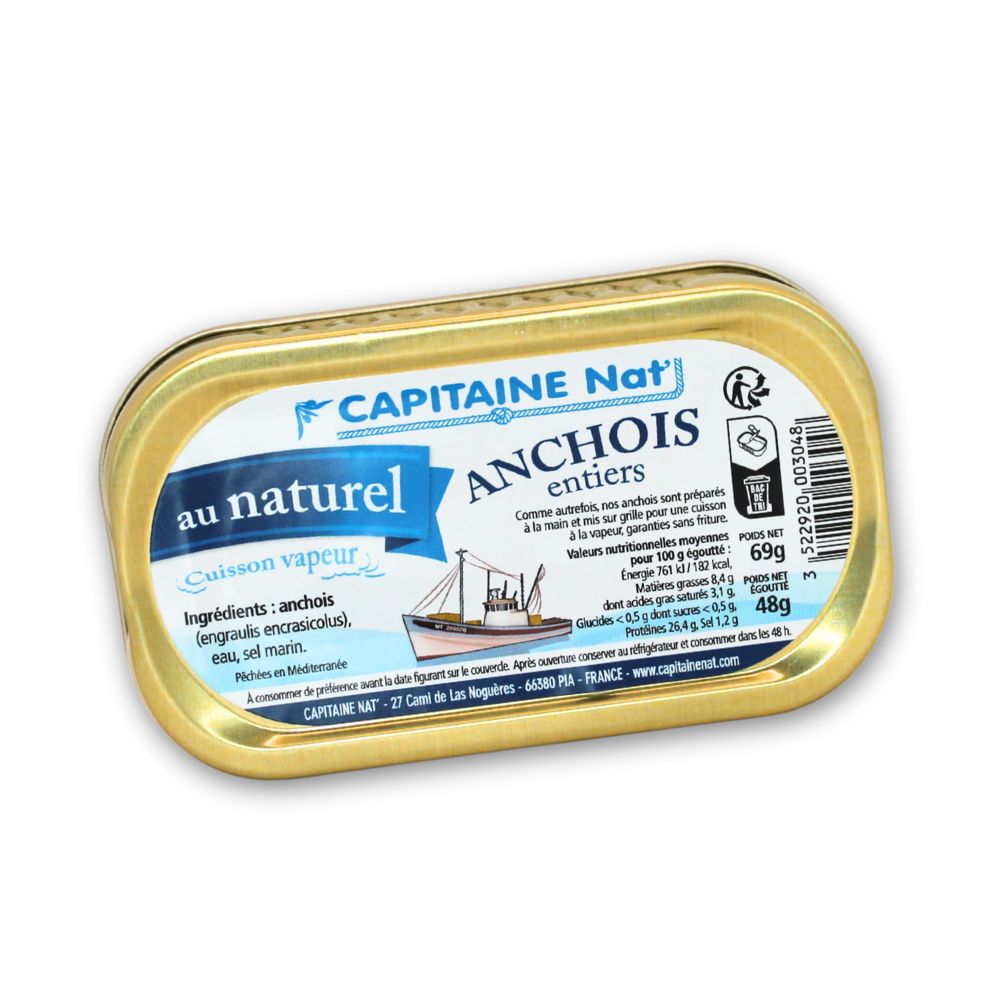 Boîte de filets d’anchois au naturel Capitaine Nat’ 69g