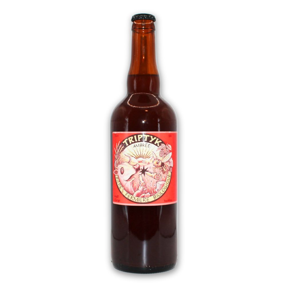 Bouteille de bière 75cl ambrée bio de la Ferme du Triptyk, brassée à Gaillac-Toulza.