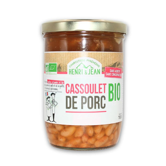 Une boîte de cassoulet de porc bio des Hautes-Pyrénées