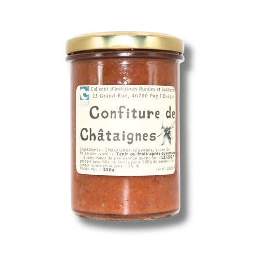 un pot de confiture de châtaignes artisanale de 250g Le Simple, label "Nature & Progrès"