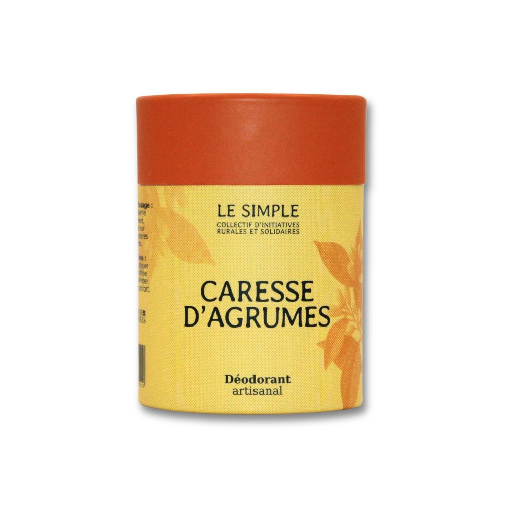 Déodorant solide Caresse d'Agrumes Le Simple en stick pousse-pousse, parfum frais aux agrumes.