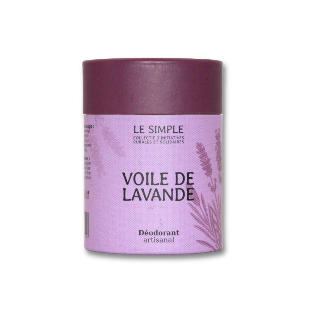 Déodorant solide Voile de Lavande Le Simple en stick pousse-pousse, parfum floral de lavande.