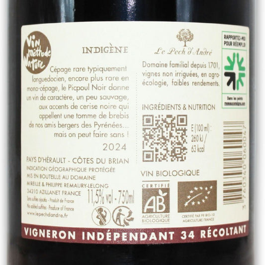 étiquette Picpoul noir bio