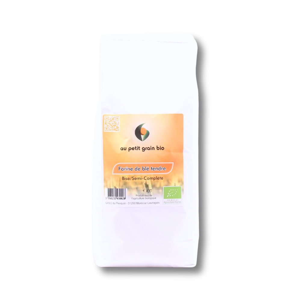 Un sachet de 1kg de farine bio de blé tendre du Lauragais
