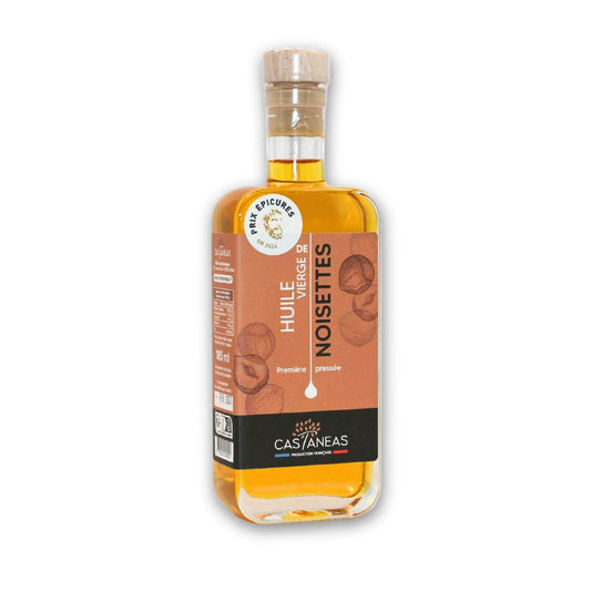 Bouteille d'huile de noisettes artisanale Castaneas 185 ml
