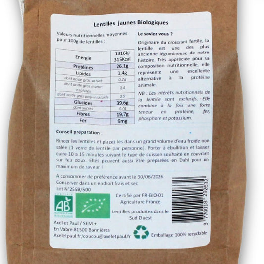 Préparation des lentilles jaunes
