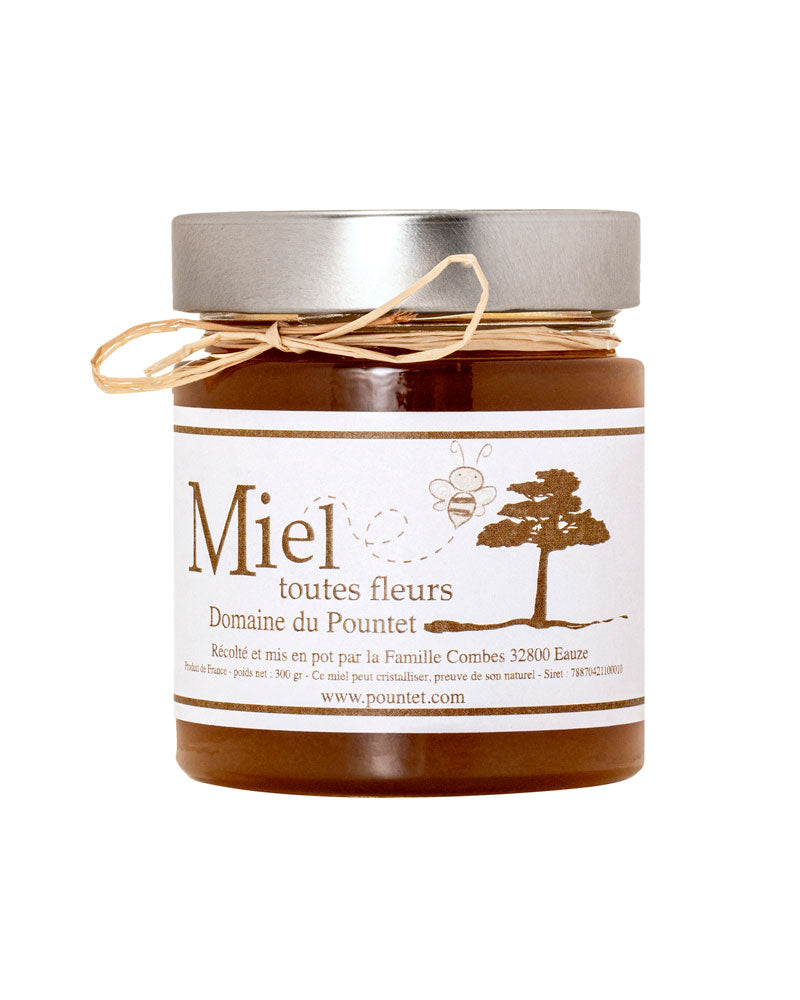 Miel toutes fleurs récolté dans le Gers sur le Domaine du Pountet, pot de 300g