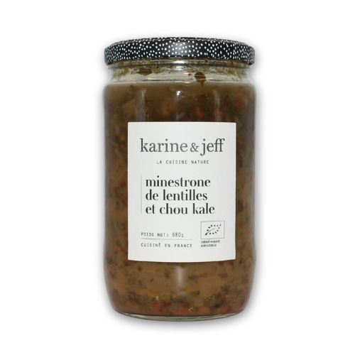 Minestrone bio de lentilles vertes et chou kale Karine & Jeff, soupe artisanale en bocal