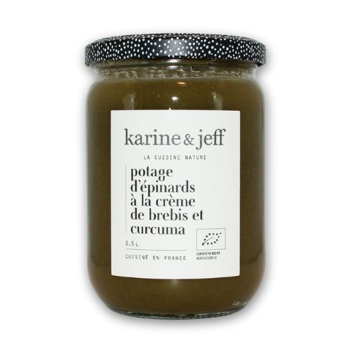 Potage bio aux épinards, crème de brebis et curcuma Karine & Jeff, soupe onctueuse en bocal