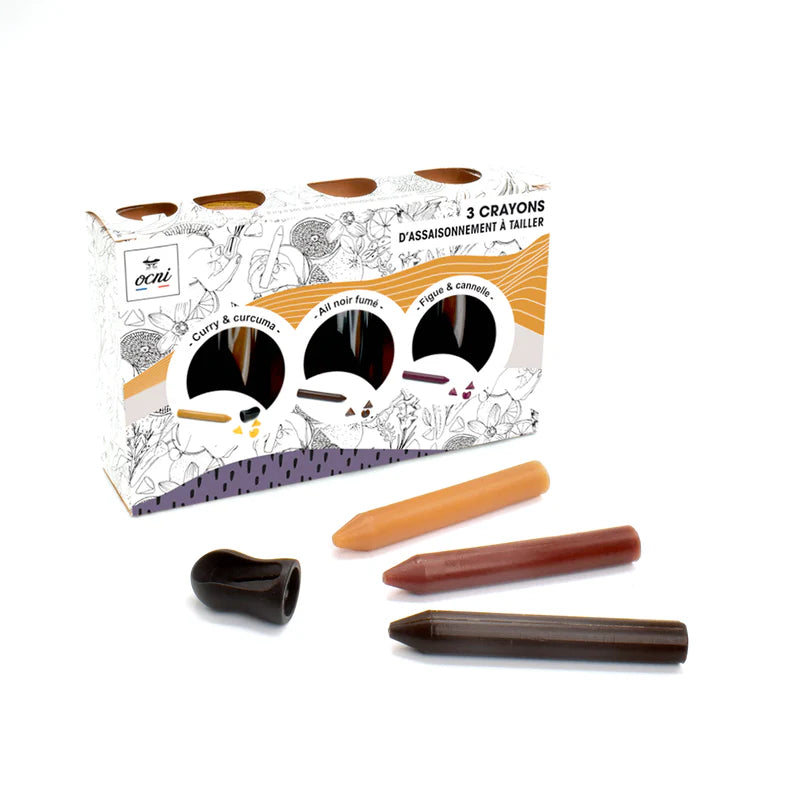 Coffret Gourmet Truculent - 3 crayons d'assaisonnement : Ail noir fumé, Figue & cannelle, Curry & curcuma - Biologique