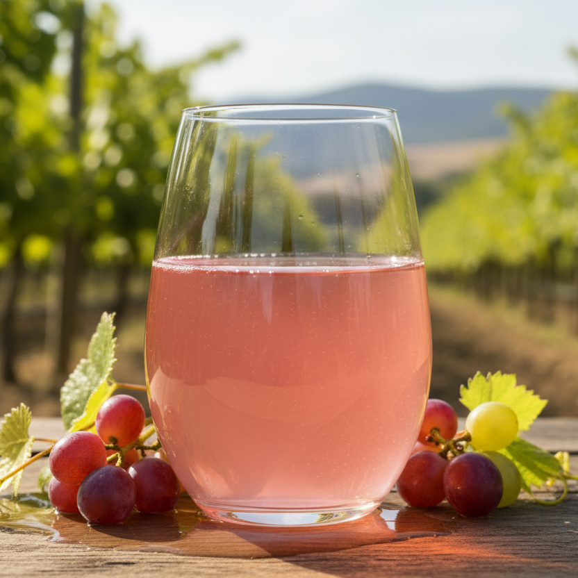 Un verre de jus de raisin rosé bio